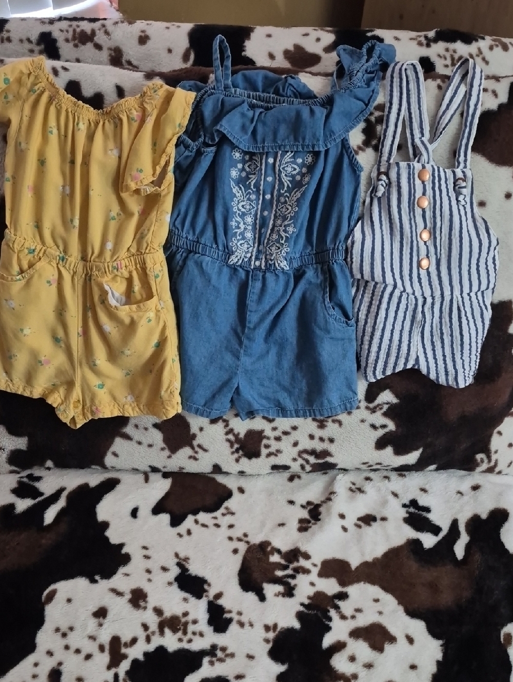 Old Navy Yellow Floral & Denim Blue Mixed Romper Bundle